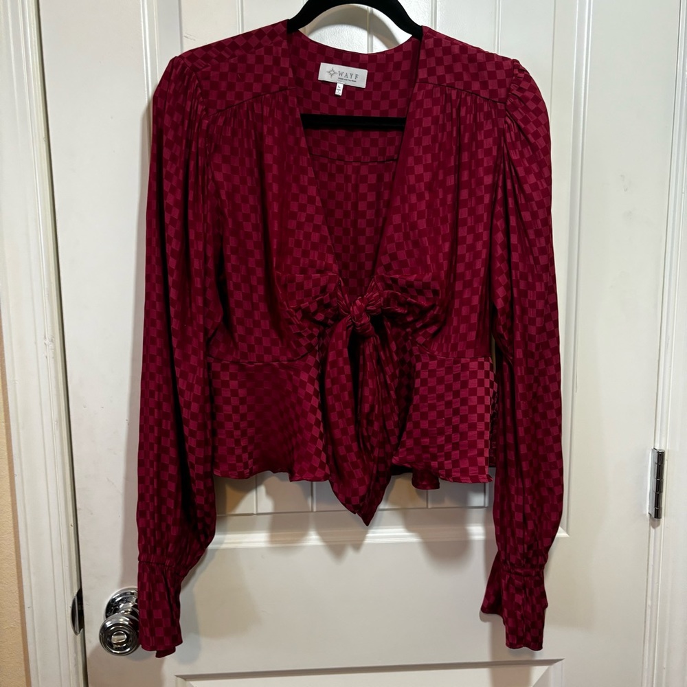 Wayf Tie Front Blouse Cranberry Size Large C3
